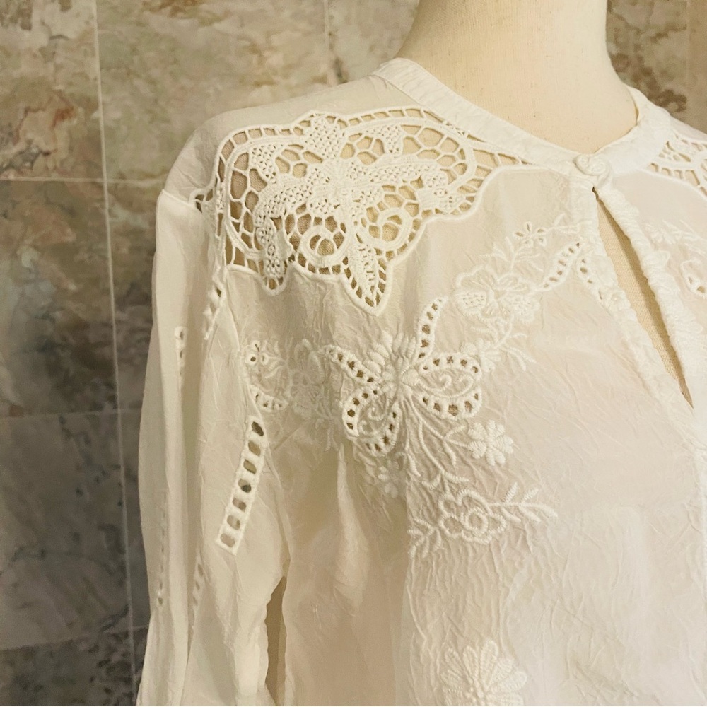 Johnny Was Heidine Tie-Front Eyelet Cutout Top - Picture 4 of 10